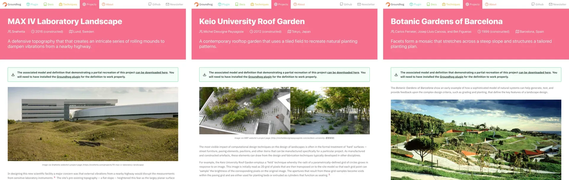 Screenshots from a website showing different CAD models and text